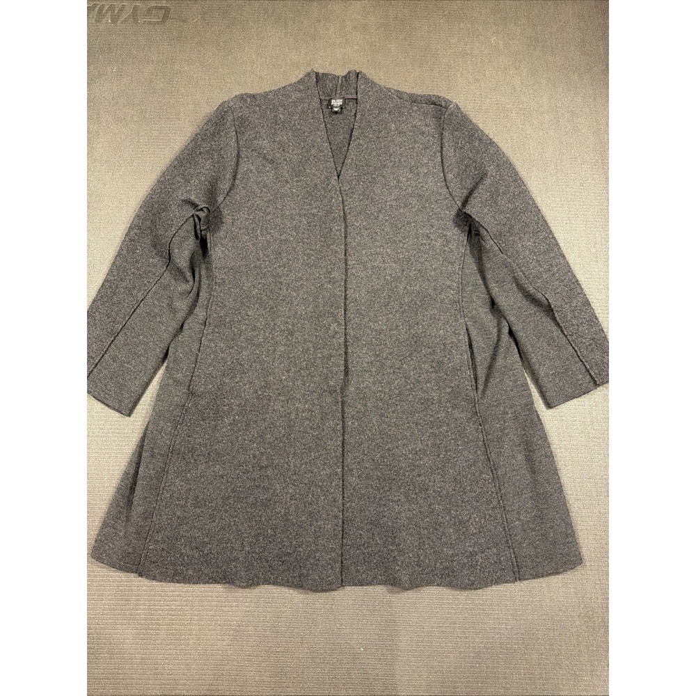 Eileen Fisher Water Boiled Wool Round Neck Button Up Jacket 2X Gray Charcoal